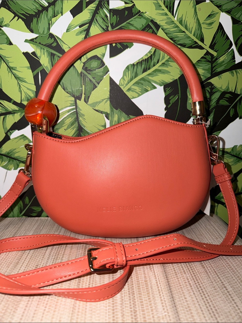 Melie Bianco Coral Crescent Crossbody Bag with Top Handle